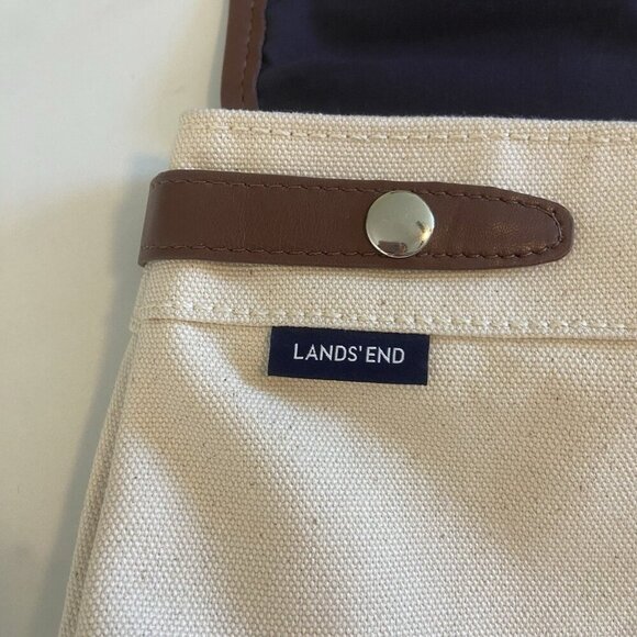 Land's End Navy & Ivory Canvas Backpack Bag Knapsack School Nautical Adjustable - Picture 5 of 7